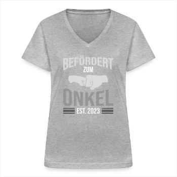 Befördert zum Onkel 2023 - Frauen-T-Shirt mit V-Ausschnitt - Grau meliert - Vorne - Lela (165cm)