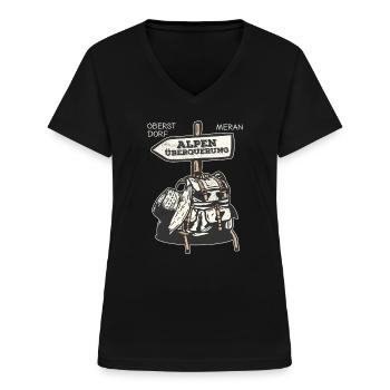 Traversée des Alpes Sentier de randonnée longue distance Oberstdorf Merano E5 - T-shirt col V Femme - noir - Devant - Lela (165cm)