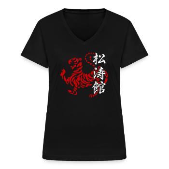 Karate Shotokan Kanji Vintage Kampfkunst - Frauen-T-Shirt mit V-Ausschnitt - Schwarz - Vorne - Lela (165cm)