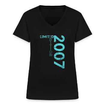 Limited Edition 2007 Geburtstag Jahrgang 2007 - Frauen-T-Shirt mit V-Ausschnitt - Schwarz - Vorne - Lela (165cm)