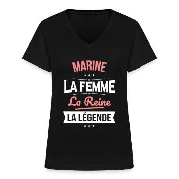 Marine - La Femme - La Reine - La Légende - T-shirt col V Femme - noir - Devant - Lela (165cm)