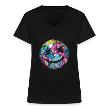 Graffiti style Splash hip hop couleurs peintre couleur - T-shirt col V Femme - noir - Devant - Lela (165cm)
