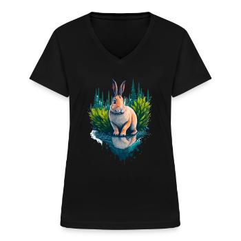 Schöne Illustration eines Kaninchens - Frauen-T-Shirt mit V-Ausschnitt - Schwarz - Vorne - Lela (165cm)