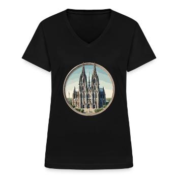 Kölner Dom - Frauen-T-Shirt mit V-Ausschnitt - Schwarz - Vorne - Lela (165cm)