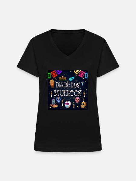 Dia De Los Muertos - Frauen-T-Shirt mit V-Ausschnitt - Schwarz
