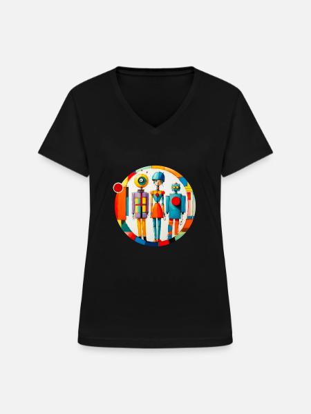 ROBOTER-GATEWAY - Frauen-T-Shirt mit V-Ausschnitt - Schwarz