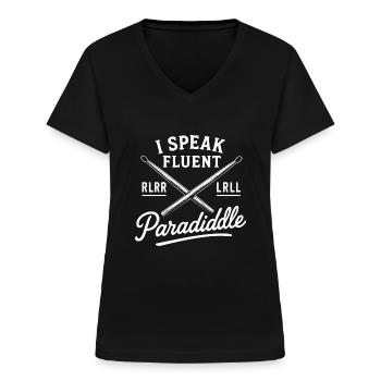 I Speak Fluent Paradiddle - Drummer - Women's V-neck T-shirt - black - Front - Lela (165cm)
