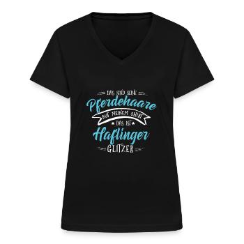 Haflinger Pferde Shirt-Glitzer - Frauen-T-Shirt mit V-Ausschnitt - Schwarz - Vorne - Lela (165cm)