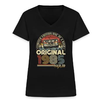 1985 Jahrgang Geburtstag Retro Vintage Geschenk - Frauen-T-Shirt mit V-Ausschnitt - Schwarz - Vorne - Lela (165cm)