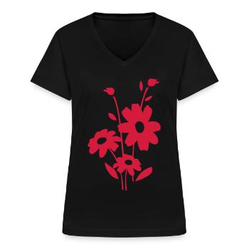 Fleur fleur - T-shirt col V Femme - noir - Devant - Lela (165cm)