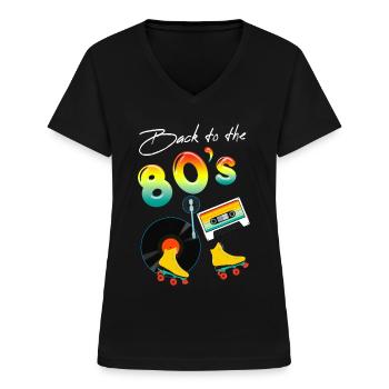 Back to the 80's Cadeau Femme Année 80 - T-shirt col V Femme - noir - Devant - Lela (165cm)
