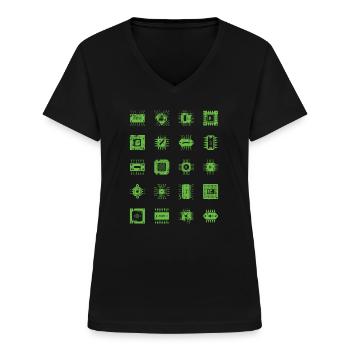 Microchips Mikrochip CPU Informatiker Hardware - Frauen-T-Shirt mit V-Ausschnitt - Schwarz - Vorne - Lela (165cm)