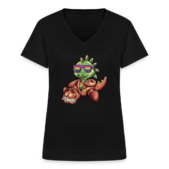 LGBTQ - Dinosaur - T-Rex Wearing Dino Costume - Frauen-T-Shirt mit V-Ausschnitt - Schwarz - Vorne - Lela (165cm)