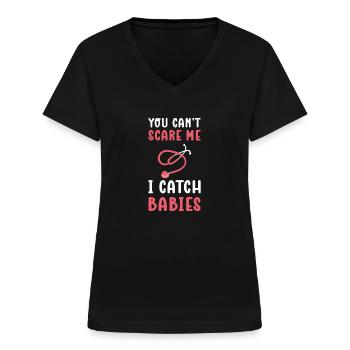 Du Kannst Mir Keine Angst Machen. Ich Fange - Frauen-T-Shirt mit V-Ausschnitt - Schwarz - Vorne - Lela (165cm)