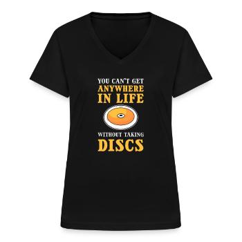Lancer du disque. Lanceur de disque. Lancer du disque - T-shirt col V Femme - noir - Devant - Lela (165cm)