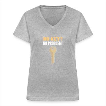 Pas de clé ? Aucun problème. Crochetage de serrure. - T-shirt col V Femme - gris chiné - Devant - Lela (165cm)