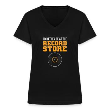 Je préfère être chez le disquaire. Collecter Lp - T-shirt col V Femme - noir - Devant - Lela (165cm)
