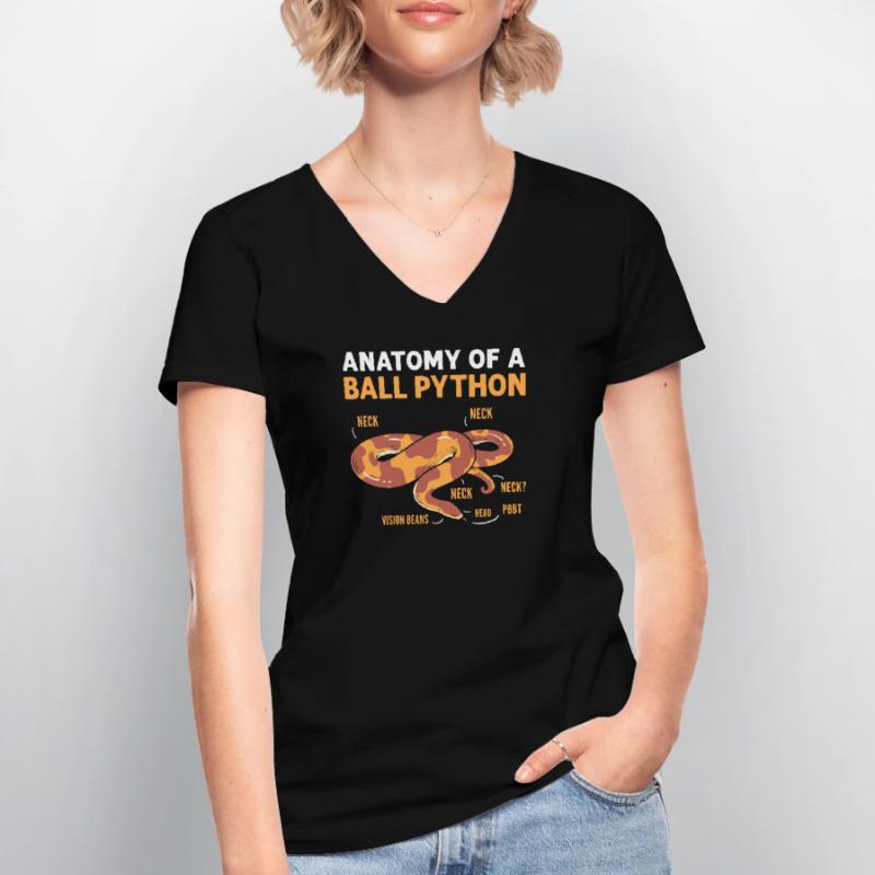 Anatomie Einer Kugelpython. Bananen-kugelpython Frauen-T-Shirt mit V-Ausschnitt