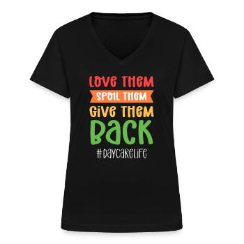 Je t’aime. Prenez soin de vous. Rendez-les. - T-shirt col V Femme - noir - Devant - Lela (165cm)