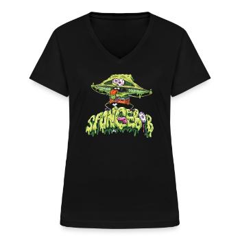 Spongebob Schwammkopf Cooles Halloween-Design - Frauen-T-Shirt mit V-Ausschnitt - Schwarz - Vorne - Lela (165cm)