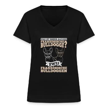 Französische Bulldogge Französischen Bulldogge - Frauen-T-Shirt mit V-Ausschnitt - Schwarz - Vorne - Lela (165cm)