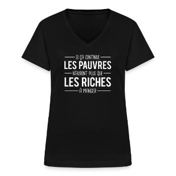 Pauvre riche classe sociale politique humour - T-shirt col V Femme - noir - Devant - Lela (165cm)