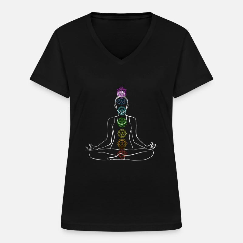Chakra - Frauen-T-Shirt mit V-Ausschnitt - Schwarz