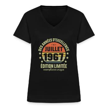 Anniversaire Millésime Fabriqué en Juillet 1967 - T-shirt col V Femme - noir - Devant - Lela (165cm)