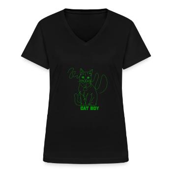 Cat boy - Women's V-neck T-shirt - black - Front - Lela (165cm)