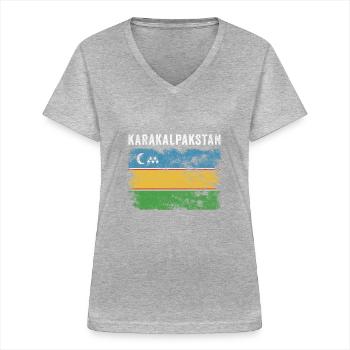 Karakalpakstan Flag Distressed - Women's V-neck T-shirt - sports grey - Front - Lela (165cm)