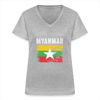 Myanmar Flag Distressed - Myanmar Flag - Women's V-neck T-shirt - sports grey - Front - Lela (165cm)