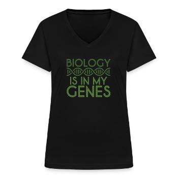 Biologie Génétique molécules d’ADN gènes - T-shirt col V Femme - noir - Devant - Lela (165cm)