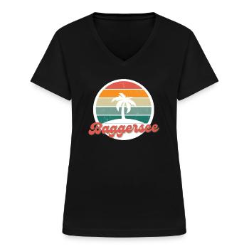 Baggersee Insel - Frauen-T-Shirt mit V-Ausschnitt - Schwarz - Vorne - Lela (165cm)