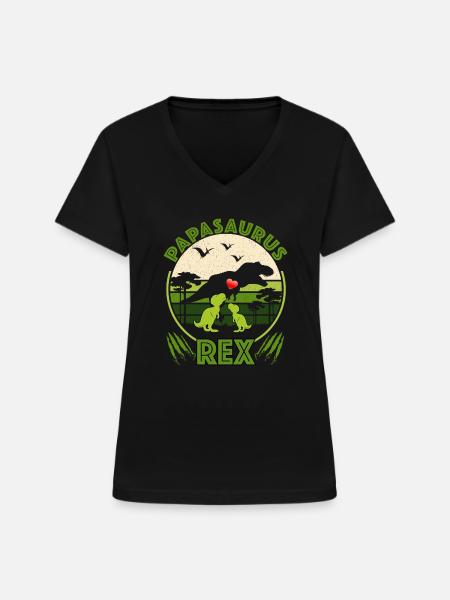 Papasaurus Rex - Frauen-T-Shirt mit V-Ausschnitt - Schwarz