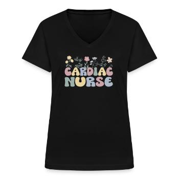 Kardiologische Pflege Krankenschwester Kardiologie - Frauen-T-Shirt mit V-Ausschnitt - Schwarz - Vorne - Lela (165cm)