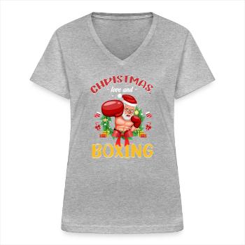 Christmas Love Boxing Boxer Weihnachtsgeschenk - Frauen-T-Shirt mit V-Ausschnitt - Grau meliert - Vorne - Lela (165cm)
