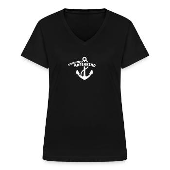 Stralsunder Hafenkind - Frauen-T-Shirt mit V-Ausschnitt - Schwarz - Vorne - Lela (165cm)
