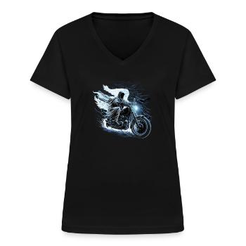 Horreur Moto - T-shirt col V Femme - noir - Devant - Lela (165cm)