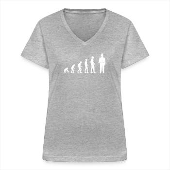 L’évolution vers le bonheur - T-shirt col V Femme - gris chiné - Devant - Lela (165cm)