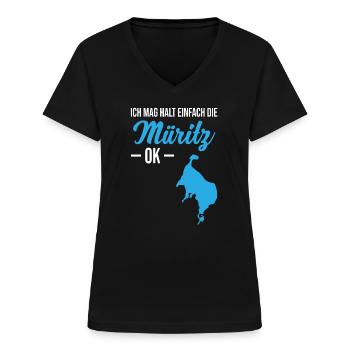Einfach Müritz-Liebe - Ohne Wenn und Aber - Frauen-T-Shirt mit V-Ausschnitt - Schwarz - Vorne - Lela (165cm)