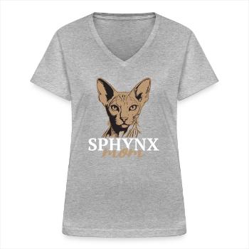 Sphynx Katzen Mama, Katzenliebhaber Nacktkatze - Frauen-T-Shirt mit V-Ausschnitt - Grau meliert - Vorne - Lela (165cm)