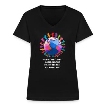 Schönes "gegen Rassismus" Refugees Welcome - Frauen-T-Shirt mit V-Ausschnitt - Schwarz - Vorne - Lela (165cm)