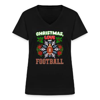 College Football Spieler Team Weihnachten Liebe - Frauen-T-Shirt mit V-Ausschnitt - Schwarz - Vorne - Lela (165cm)