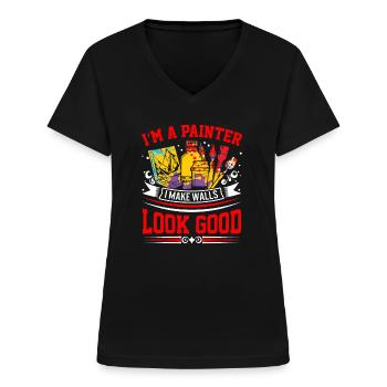 Ich bin Maler - ich lasse Wände gut aussehen! - Frauen-T-Shirt mit V-Ausschnitt - Schwarz - Vorne - Lela (165cm)