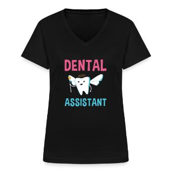Assistante dentaire hygiéniste - T-shirt col V Femme - noir - Devant - Lela (165cm)
