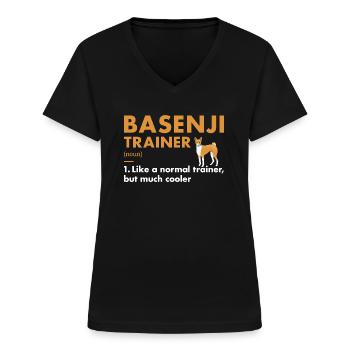 Chien Basenji Dresseur Definiton - T-shirt col V Femme - noir - Devant - Lela (165cm)