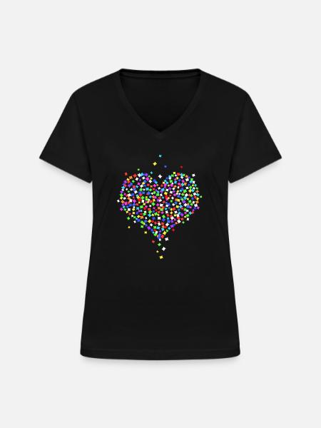 Herz aus Konfetti - Frauen-T-Shirt mit V-Ausschnitt - Schwarz