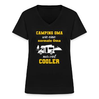 Camping Oma Wohnmobil Camper Campen Geschenk - Frauen-T-Shirt mit V-Ausschnitt - Schwarz - Vorne - Lela (165cm)