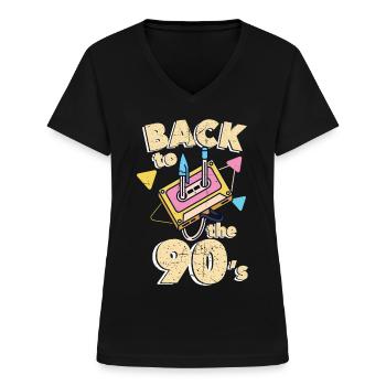 90-talets 90-tal - T-shirt med V-ringning dam - svart - Fram - Lela (165cm)