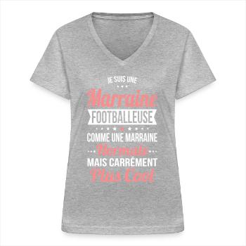 Marraine footballeuse plus cool - T-shirt col V Femme - gris chiné - Devant - Lela (165cm)